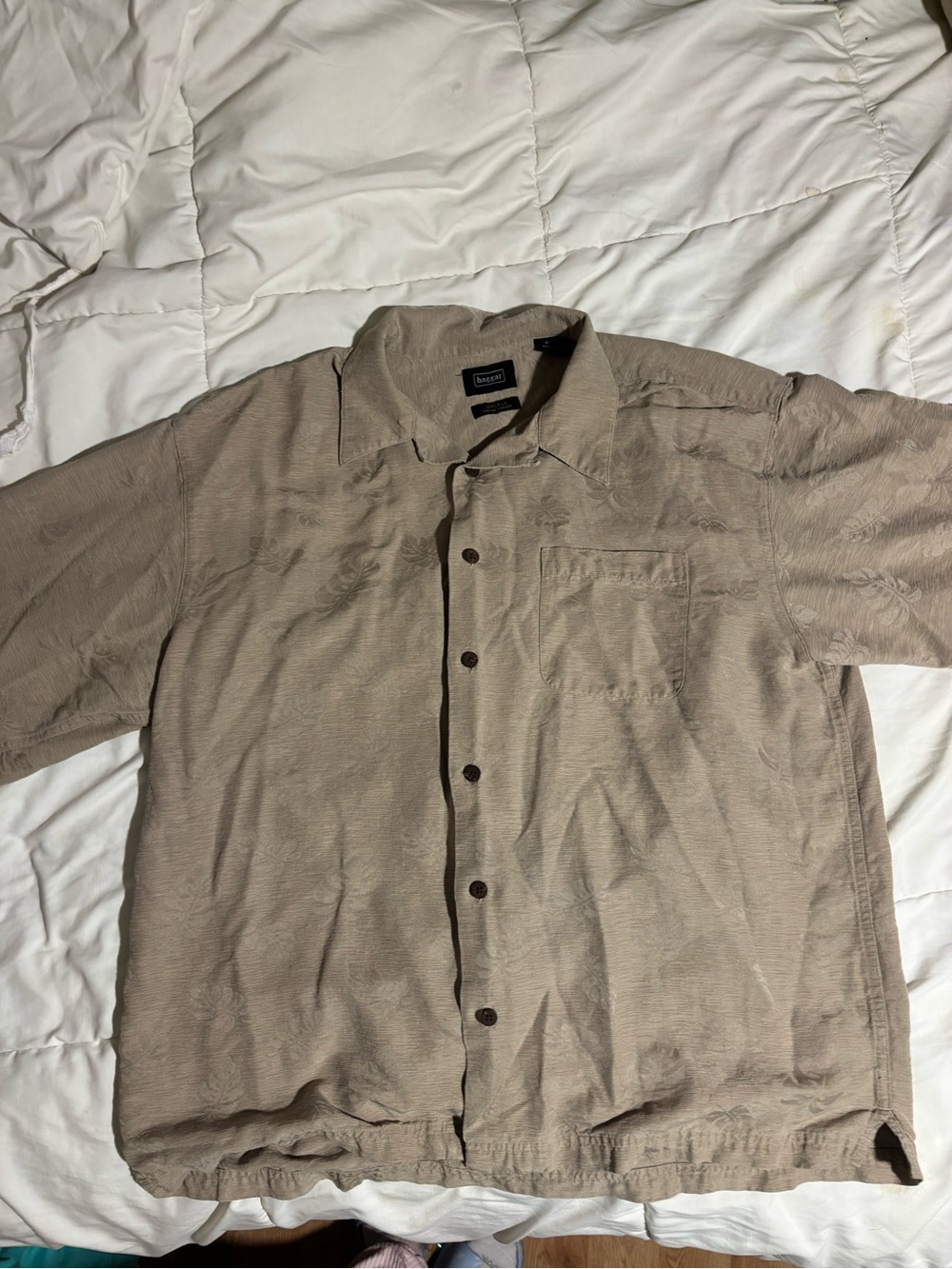 Haggar Beige Short-Sleeve Button Front Shirt Jacket